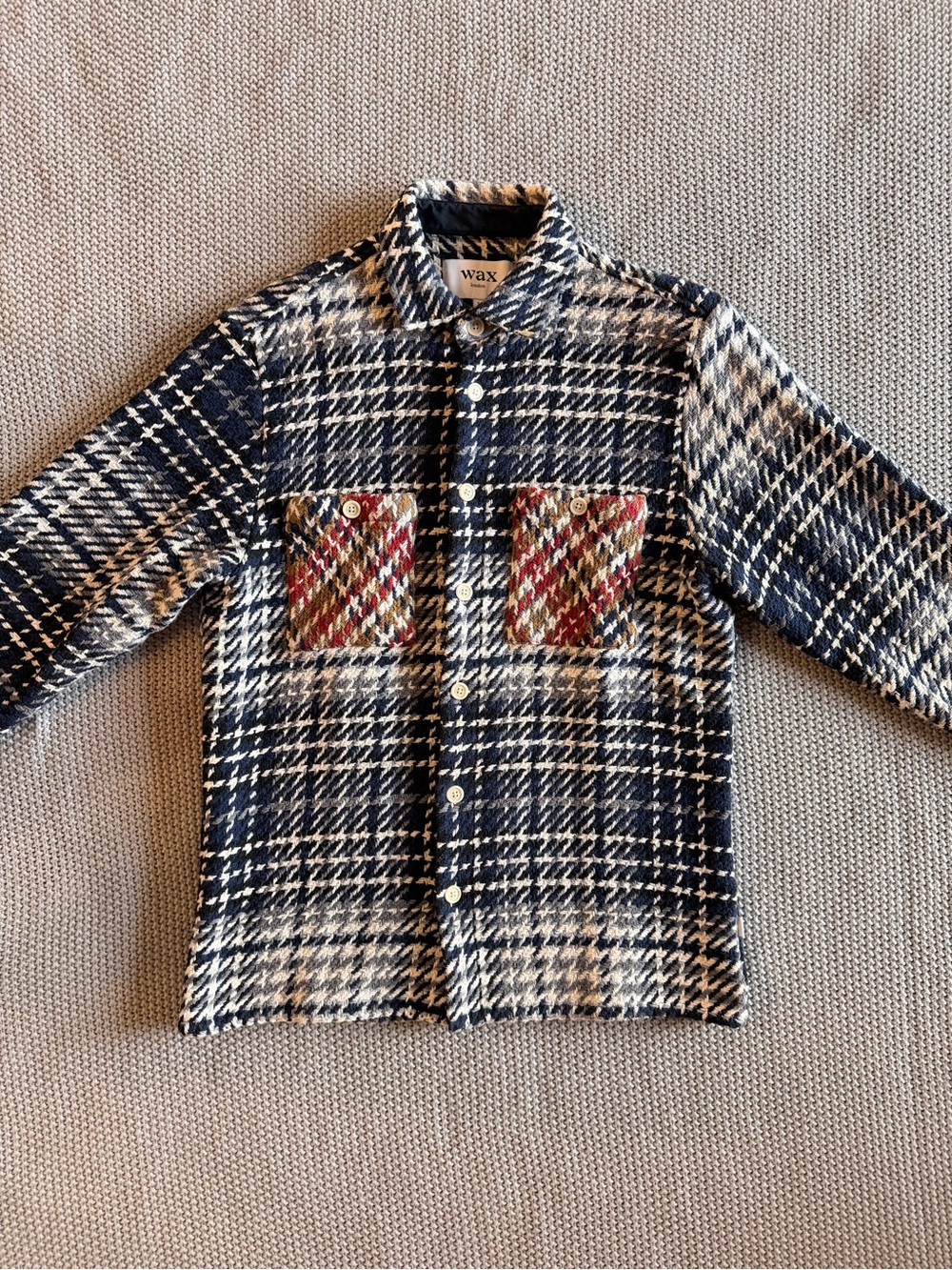 WAX LONDON Navy & Cream Plaid Button-Up Jacket